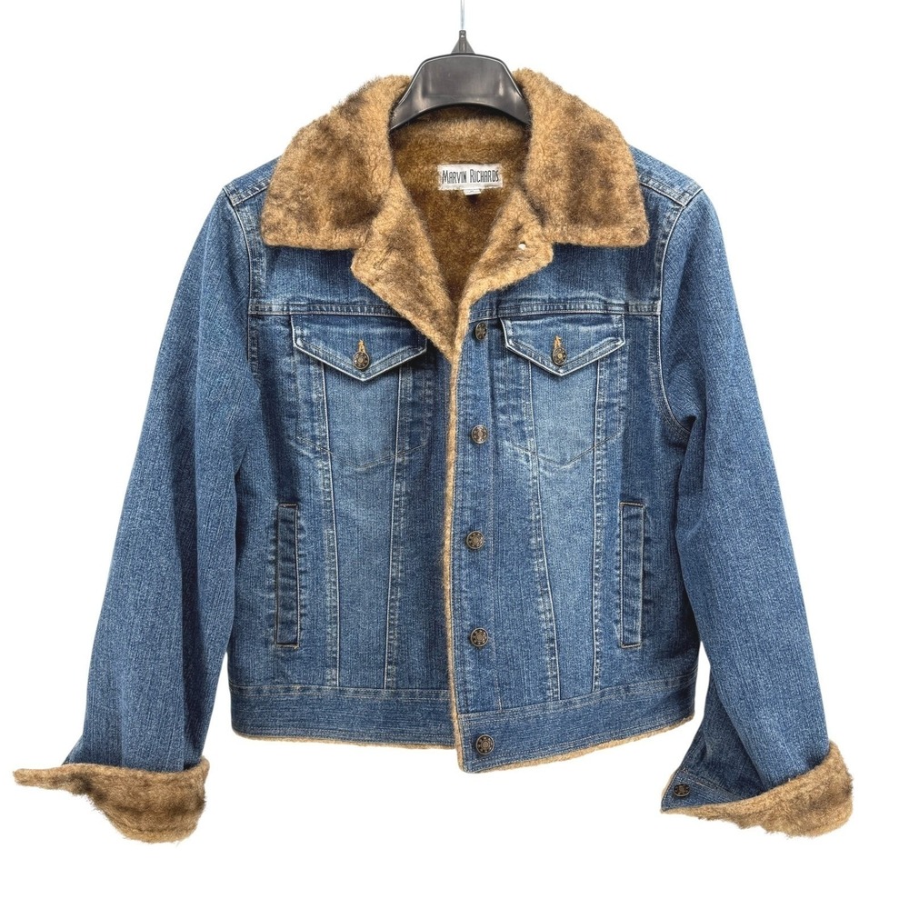 Vtg. Marvin Richards Denim Jacket Womens Medium Pre-Owned Trucker Blue Faux Fur